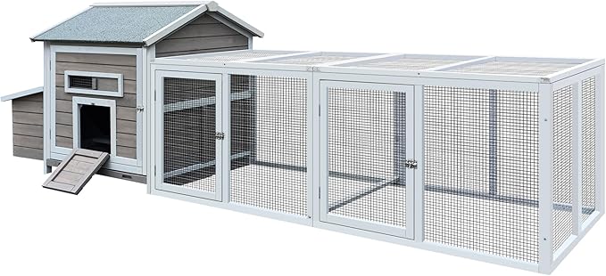 118＂ Large Wooden Chicken Coop Walk-in Poultry Cage with Free-Range Doors, Nesting Box,Leakproof Pull-on Tray,Outdoor Hen House Poultry Cage,for Yard Farm