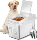 Newget Dog Food Storage Container Stainless Steel with Scoop, 16-lb/11-lb Airtight Metal Pet Food Storage Bin, Cat Food Container for Dry Dog, Cat Food, Bird Seed, Keep Food Fresh, White