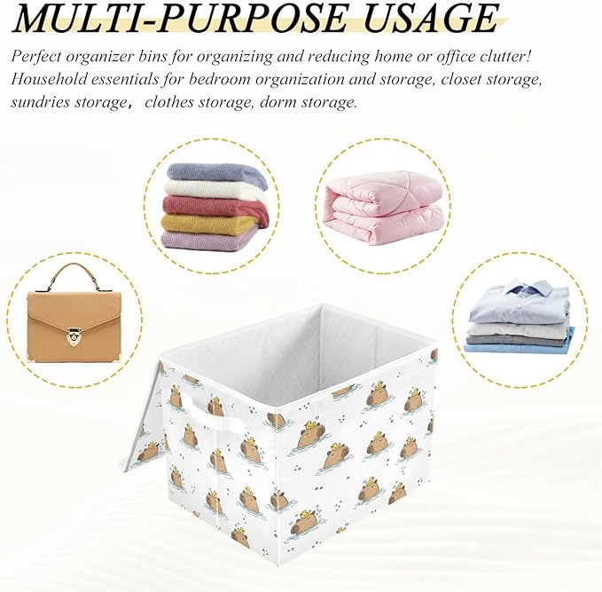 Capybaras Ducks Water Storage Bins with LidsCute Foldable Storage Basket with Handles Collapsible Large Fabric Organizer Containers for Clothes Shelves Closet Office Home