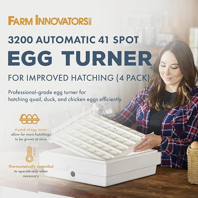 Farm Innovators 3200 Automatic 41 Spot Egg Turner for The Bottom of Incubators to Eliminate Manual Handling and Improve Hatching Rate, White (4 Pack)