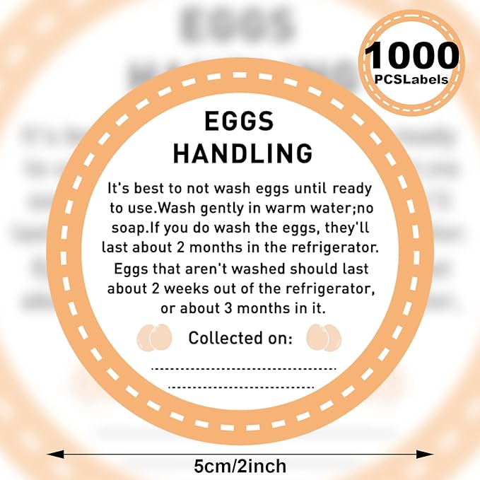Colarr 1000 Pcs Farm Fresh Eggs Carton Labels Stickers 2 Inch Easter Egg Care Self Adhesive Writable Handling Stickers Bulk Chicken Packaging Decal Sign for Chicken Quail Farmhouse Spring Holiday
