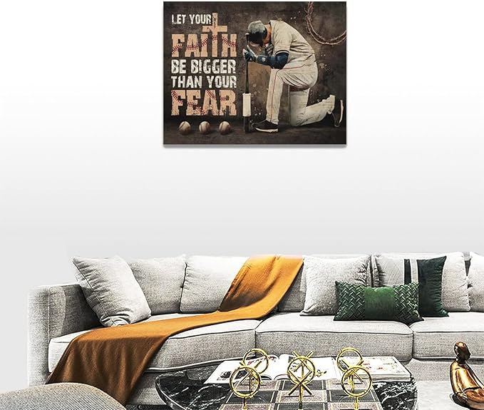 Christian Baseball Wall Art Sport Poster Teen Boy Room Wall Decor Inspirational Quotes Pictures Canvas Prints Artwork Baseball Decor For Boys Room Playroom Bedroom Gym Framed 16"x12"