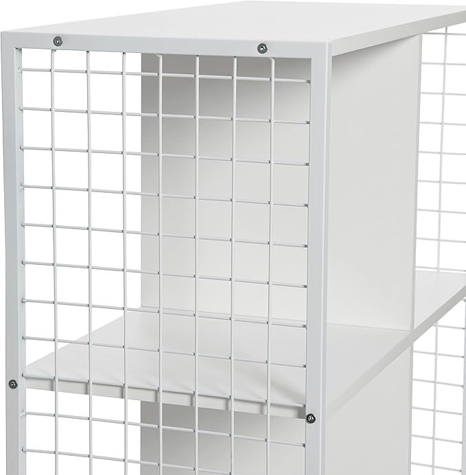 Household Essentials Trellis Open Storage Bookshelf with 6 Cube Compartments Scandinavian White and White Metal