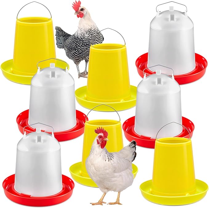 Shellwei 8 Pack 17.6 lb Hanging Chicken Feeders and Waterers Set Large Automatic Plastic Poultry Feed Dispensers for Ducks Geese Turkeys