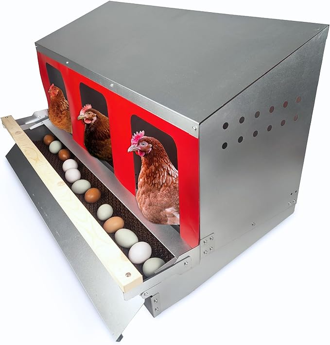 Hen's Choice™ - Roll Out Nest Box for Chickens | Roll Away Nest Box | 3 Compartment 36" | Heavy Duty Galvanized