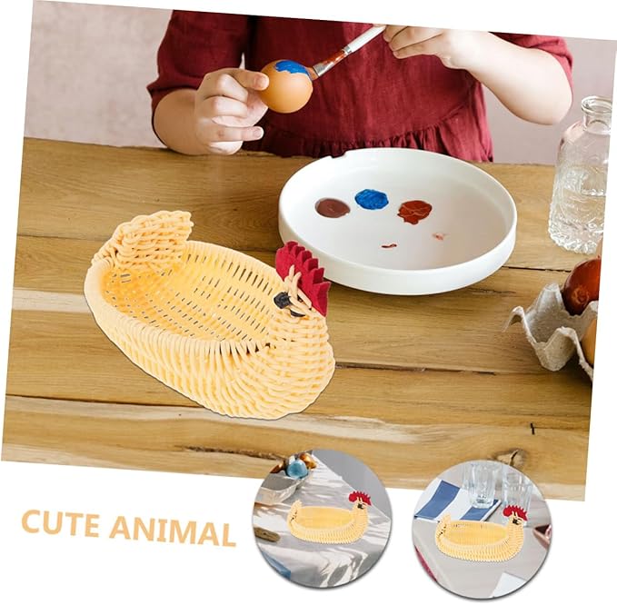 SUPVOX Animal Shaped Woven Basket Decorative Egg Holder for Easter Charming Farmhouse Fruit Basket for Kitchen Living Room Bedroom Fun Cartoon Chicken Design Versatile Storage