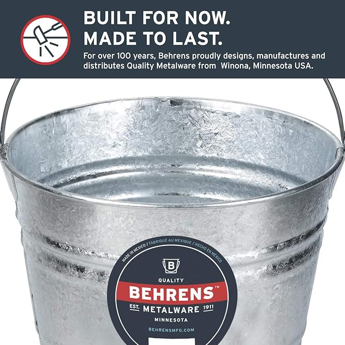 Behrens 1214 Hot-Dipped Galvanized Steel Utility Pail, 14-Quart, Gray