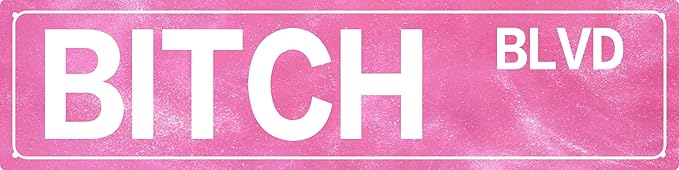 Retro Girl Pink Tin Metal Sign Bitch Blvd Bold Statement Wall Decor for Home Vintage Bar or Dorm Unique Gift Idea for Friends 4x16 in