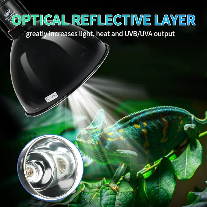 LUCKY HERP Reptile Light Fixture with Dimming Thermostat & Timer, Aluminum 8.5inch Dome Reptile Lamp Fixture, Heat Lamp Fixture for UVB Bulb Basking Heat Bulb