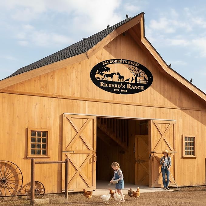 Personalized Farm Sign, Custom Ranch Sign, Custom Farm Metal Signs Outdoor, Customized Family Name Metal Signs for Farms, Ranch, Stable, Farmhouse, Housewarming Rancher Gifts