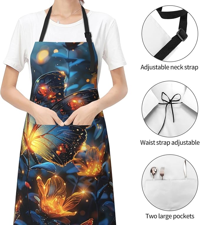 Kitchen Aprons for Men Women Waterproof Apron with 2 Pockets Cool Steampunk Gears Apron Adjustable Bib Aprons