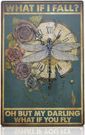 Tin Signs Vintage Retro Dragonfly Wall Art - Metal Signs Vintage Tin Wall Art, 11.81x7.87" Size Steampunk Decor for Home - What If I Fall What If You Fly, Durable and Long-Lasting Sign, Easy to Setup