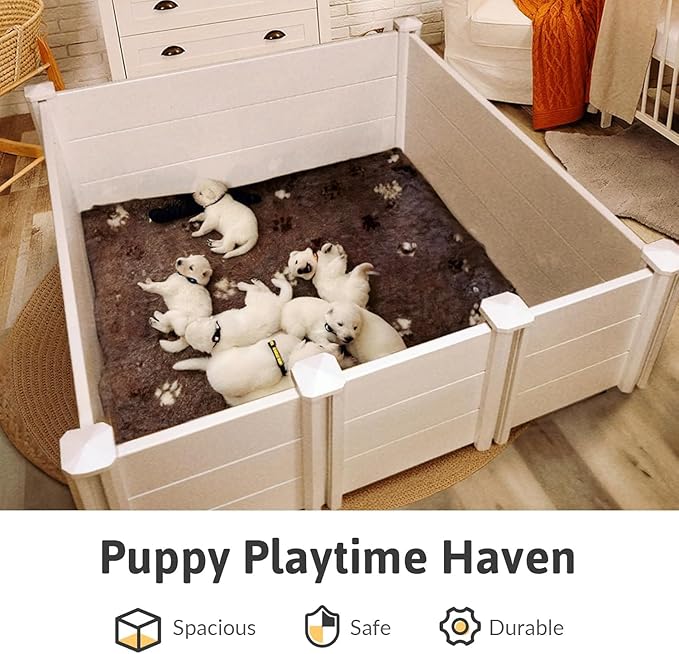 Whelping Box for Large Breed Dogs, Whelping Box for Puppies, PVC Puppy Playpen, Waterproof & Rustproof Whelping Pen, Puppy Whelping Supplies, Raised Garden Bed, Indoors & Outdoors, 48x48x18 in, White