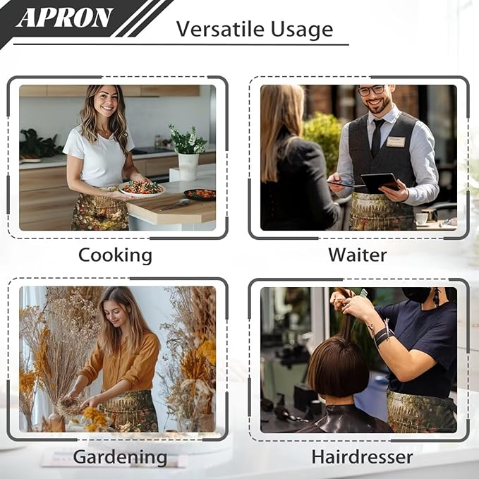 Waist Apron with 3 Pockets Waterproof 13 Inch Short Half Waist Aprons Women Men Server Aprons Waitress Waiter Apron