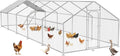 Large Metal Chicken Coop with Roosting Perch, Waterproof and UV Protection Cover, Chicken Run Outdoor Walk-in Cage Chicken Rabbit Duck Hen House, Spire Roof (10'W x 32.8'L x 6.4'H)
