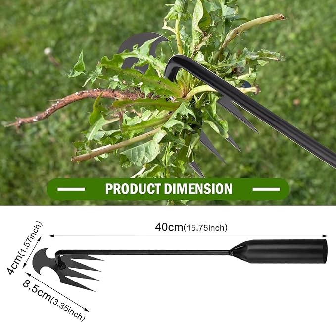 Garden Weed Pulling Tool, 2025 New Stainless Steel Weeder Tool，Grandpas Weeder Tool with Handle, Puller Tool 4 Tooth Manganese Steel, for Gardening Backyard Farm