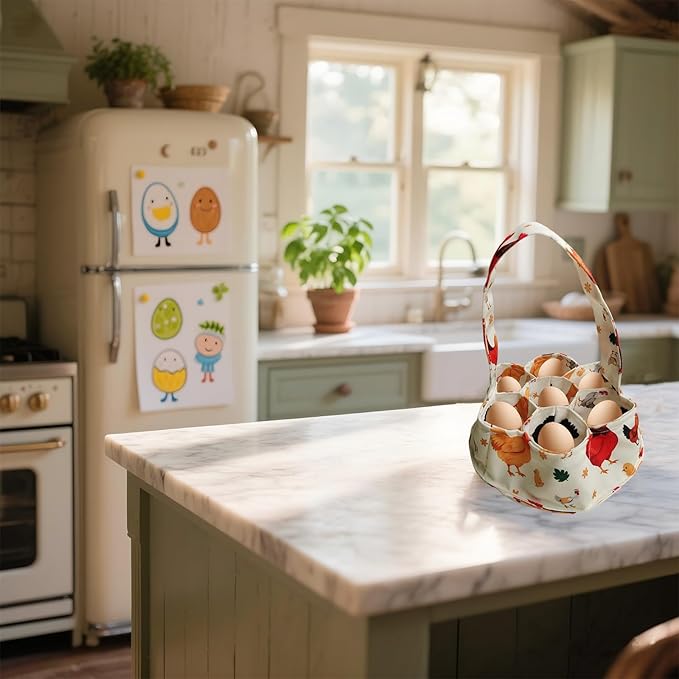 UKJENT Egg Collecting Basket, 7 Pouches Large Chicken Egg Gathering Basket, Machine Washable, Hold Different Size Eggs Collection Carrier Bag, Duck Goose Quail Fresh Eggs Collector, Farm & Home Use
