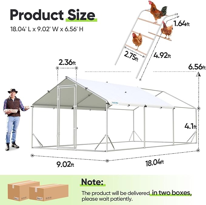 Quictent Advanced Series 18x9 ft Metal Chicken Coop Run with Climbing Ladder, Large Walk-in Outdoor Poultry Cage Heavy Duty Predator Proof Hen Duck Rabbit Farm Pen House, Waterproof Anti-UV Cover