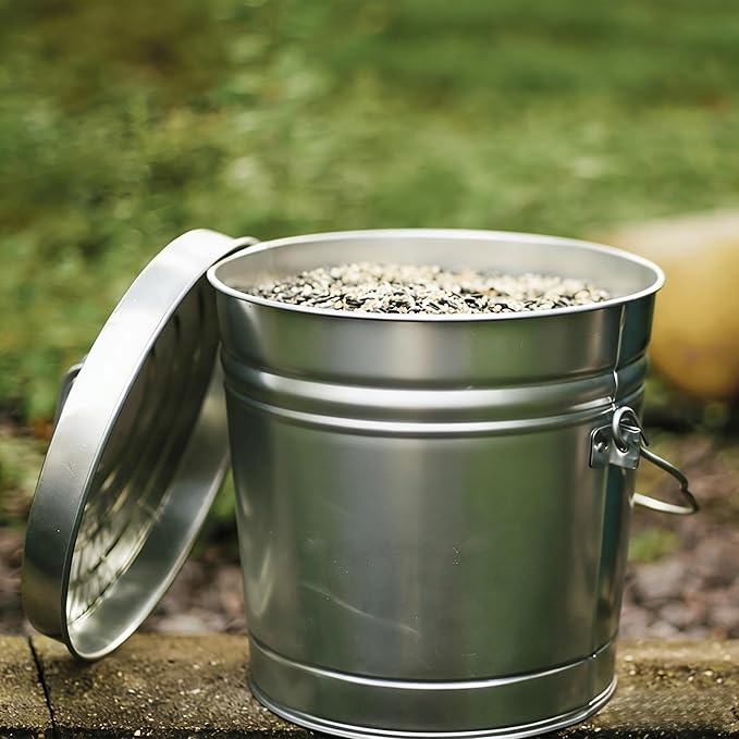 6 Gallon Galvanized Steel Storage Can with Locking Lid Weather Resistant Metal Container for Pet Food Bird Seed Charcoal