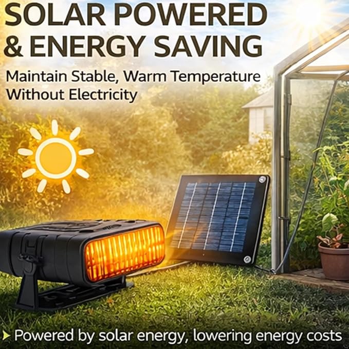 Solar Heater for Greenhouse, 2027 New Solar Heater for Chicken Heater, Smart Thermostat, Weather-Resistant, Easy Mount - Solar Powered Heater for Outdoor Use, Dog House, Shed, Pet Shelter (Black-20W)