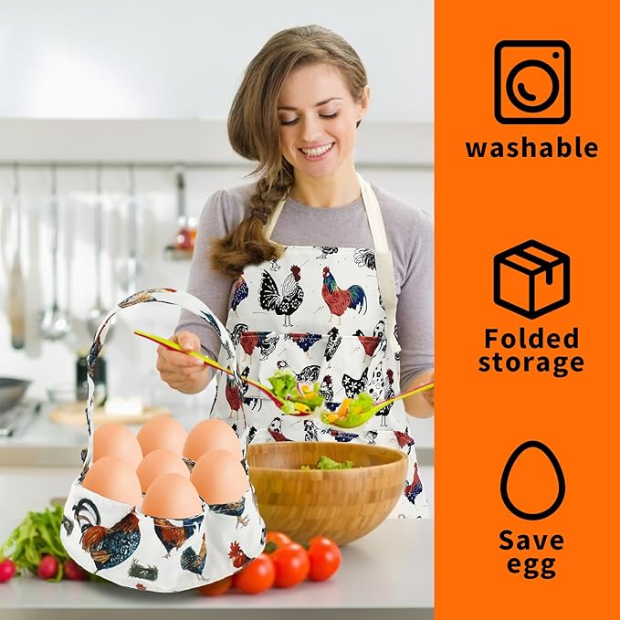 Egg Collecting Apron with Pockets, Egg Gathering Basket, Egg Holding Apron, Large Capacity Chicken Egg Apron for Housewife and Farming