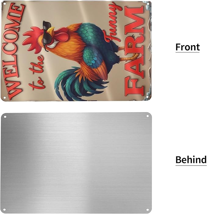Welcome to The Funny Farm Aluminum Sign Humorous Chicken Coop Sign Rustic Farmhouse Welcome Sign for Backyard Flock 8x12 Inches Outdoor Metal Decor Style-04