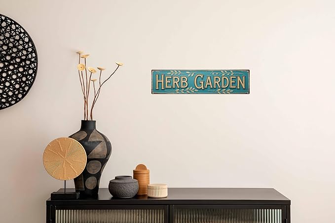 Herb Garden Metal Sign 4x16in Rustic Plaque for Kitchen Garden Wall Decor