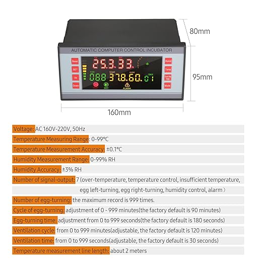 Automatic Egg Incubator 160V-220V 50Hz, Digital LED Display with Humidity Control & Auto Egg Turner for Chicken Duck Quail Eggs, Hatching Machine for Poultry Breeding