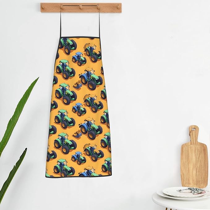 Chef Aprons for Men and Women - Vintage Tractors Green Print Oil-Resistant Bib Aprons for Cooking or Grilling Kitchen BBQ