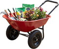 IRONMAX Dual-Wheel Wheelbarrow, Heavy Duty Wheel Barrel with All-Terrain Wheels, 330 LBS Utility Yard Cart with Built-in Stand, Outdoor Gardening Carts for Lawn, Farm, Planting (Red)