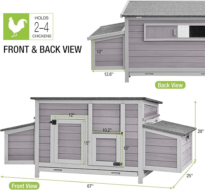 Chicken Coop Outdoor Hen House Wooden Poultry Cage with 2 Perches,2 Sides Large Nesting Boxes