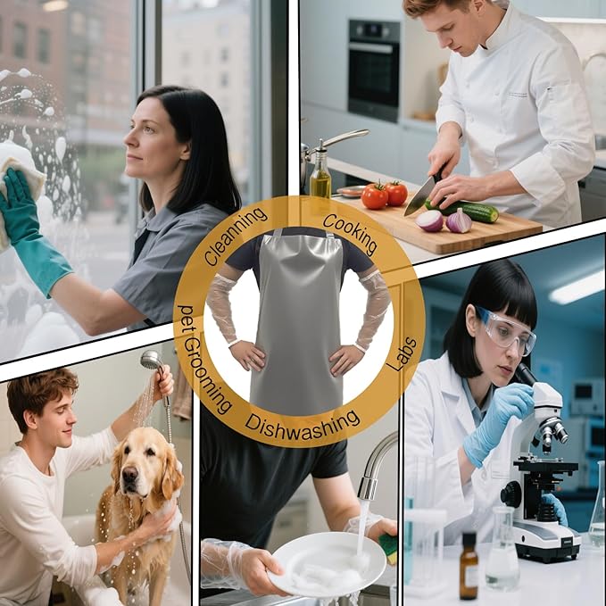 ELEBOX Waterproof Oil Proof Bib Apron Utility Apron Chemical Resistant Apron with Sleeve Work Apron Ultra Lightweight