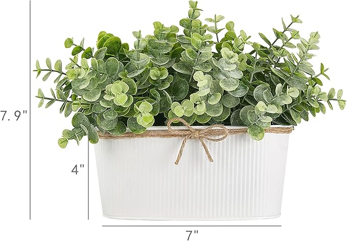 Dahey Fake Eucalyptus Plants Indoor for Farmhouse Home Decor Artificial Faux Plants in Rustic Rectangular Pots Table Centerpiece for Bathroom Office Living Room Shelf Laundry Decor, 7" L x 4" H