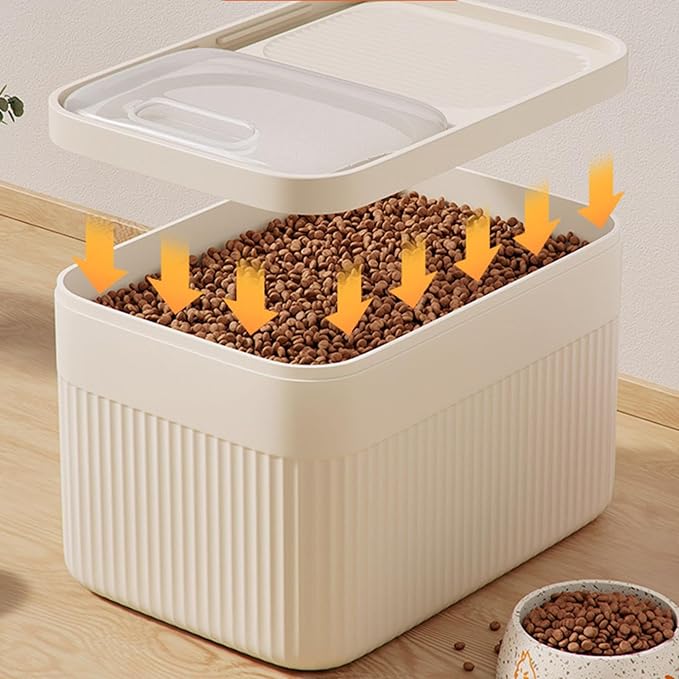 Airtight Pet Food Storage Container for up to 30 Lbs - Clear Dog & Cat Food Bin with Locking Lid, Measuring Cup & 2 Scoops - Keep Food Fresh for Dry Kibble, Rice, Grain (White)