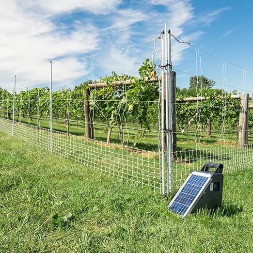 Premier 1 VersaNet® Plus, 60"H x 100'L Electric Garden Fence Starter Kit | 2" Strand Spacing at Bottom Keeps Varmints Out | Includes: Solar Energizer, FiberRod Support Posts and Tester | White/Black