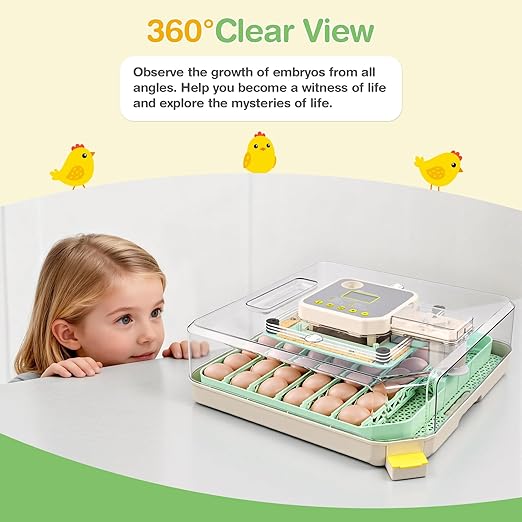 Sailnovo 48 Egg Incubator for Hatching Eggs with Precise Temp & Humidity Control,Auto Egg Turning, 360°Viewing, Egg Candler,Incubator for Chicken Eggs/Duck/Quail/Turkey,Ideal for Farm/School/Lab,Green