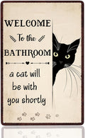 Bathroom Wall Decor, Gifts for Cat Lovers, Welcome to the Bathroom Art Sign, Funny Metal Cat Signs for Bathrooms Restrooms Toilet Powder Room 8 X12 Inch