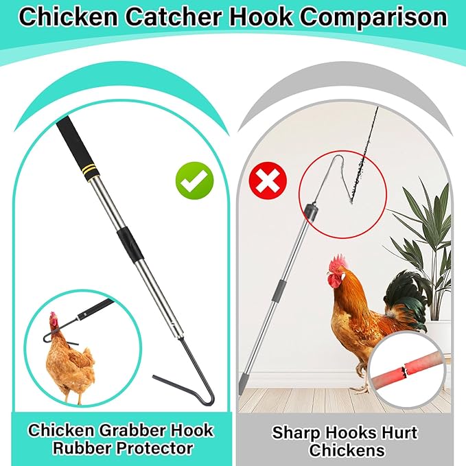 Chicken Catcher Net,37 to 93in Chicken Catcher Leg Hook Extra Long Handle Animal Catcher Pole Heavy Duty with Frosted Tube Extension Pole Poultry Hook Fowl Catcher (Silver 75in)