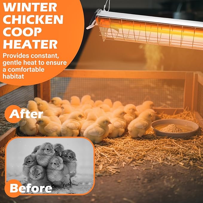 Large Chicken Coop Heater for Winter 16'' Width 400w Carbon Fiber Hanging Light Heated for Chicks, Brooder Heating Lamp, Adjust 2 Mode Temp and Hanging Height for Coop Dogs Pets Accessories