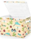 Dragonfly Caterpillar Butterfly Net Storage Bins with LidsBinoculars Leaves Bug Foldable Storage Basket with Handles Collapsible Large Fabric Organizer Containers for Clothes Shelves Closet Off