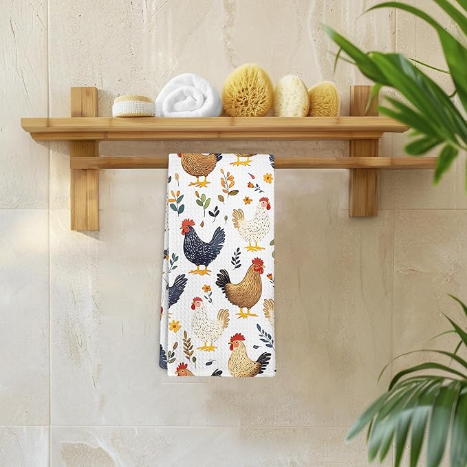 Farmhouse Chicken Rooster Decor Kitchen Towels and Dish Towel, Chicken Gifts for Women Kids, Rooster Kitchen Towels, Rustic Chickens Decorative Dish Tea Hand Towel for Home Bathroom,16x24 in