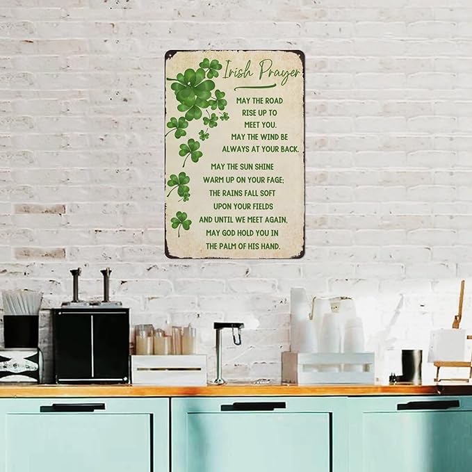 May the Road Rise Up to Meet You Metal Tin Sign Irish Prayer Sign Irish Blessing St Patricks Day Inspirational Green Wall Art Decor for Home Kitchen Women Cave Bathroom Cafe Bar Signs 8x12 Inch