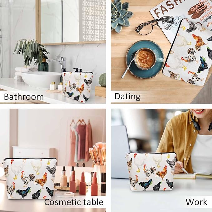 Roosters Makeup Bag For Women, Adorable Cosmetic Bag Makeup Bags, Farm Roosters Chicken Cock Cute Hen Zipper Bag Travel Bags Toiletry Organizers Pouch Bags Washing Bags For Gym Bathroom