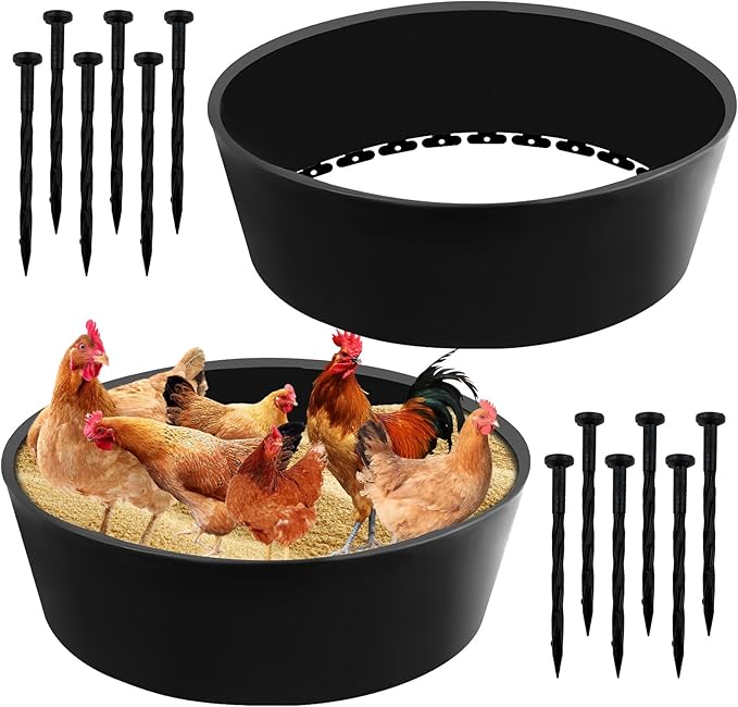 2Pcs Chicken Dust Bath Tub, 25'' D x 5.9'' H, Bottomless Design Chicken Dust Bath Container, Chicken Coop Cleaner Container for Farms, Chicken Coops, Environmental Protection and Easy to Assemble