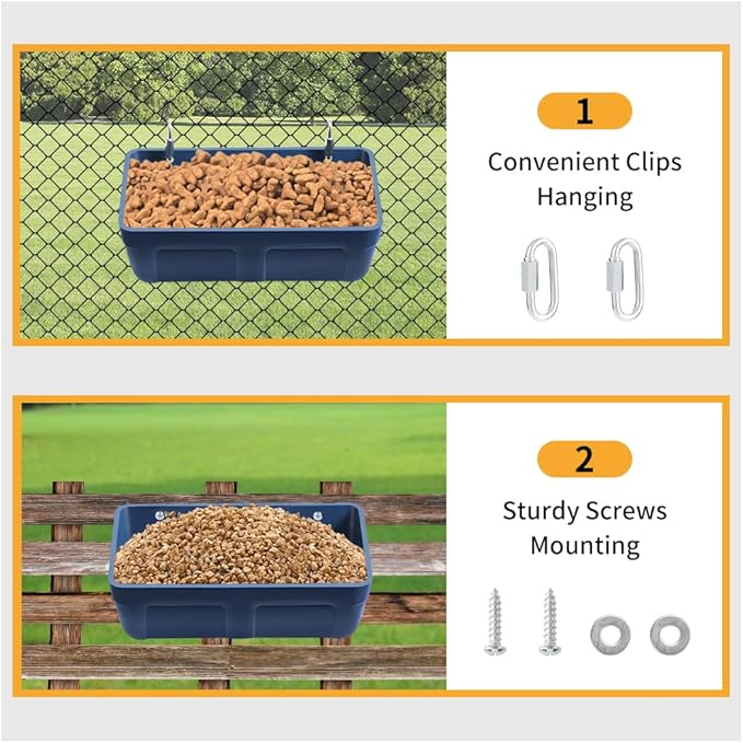 Hanging Chicken Feeder Trough for Goat Sheep Deer Poultry Duck Chicken Fence Feeder Livestock Feeding Container Goats Supplies Feeders Waterer Bucket, 3pack Blue