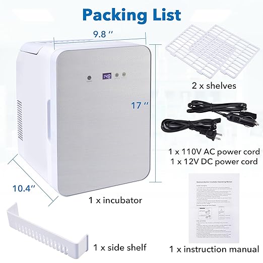 10L Incubator, 35-148℉ Bacteria Incubator, Thermostatic Cabinet Incubator for Lab General Purpose, Petri Dishes, Seed, 12V/110V