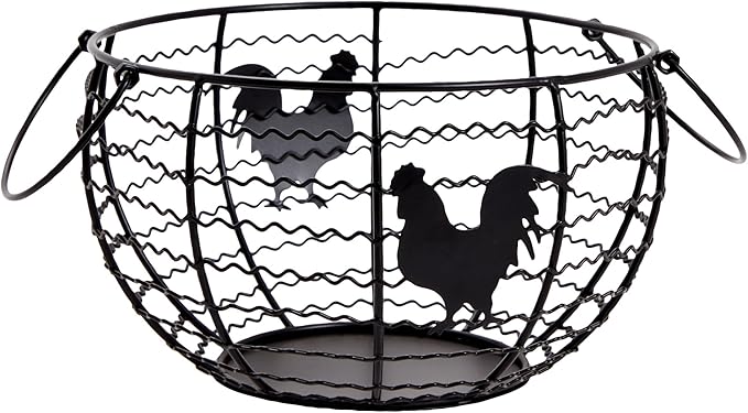 Juvale Egg Holder Countertop Wire Basket - 8.2 x 8.2 x 4.9 in, Black Iron Farmhouse Style - Egg Basket Countertop Organizer for Kitchen Decor & Accessories