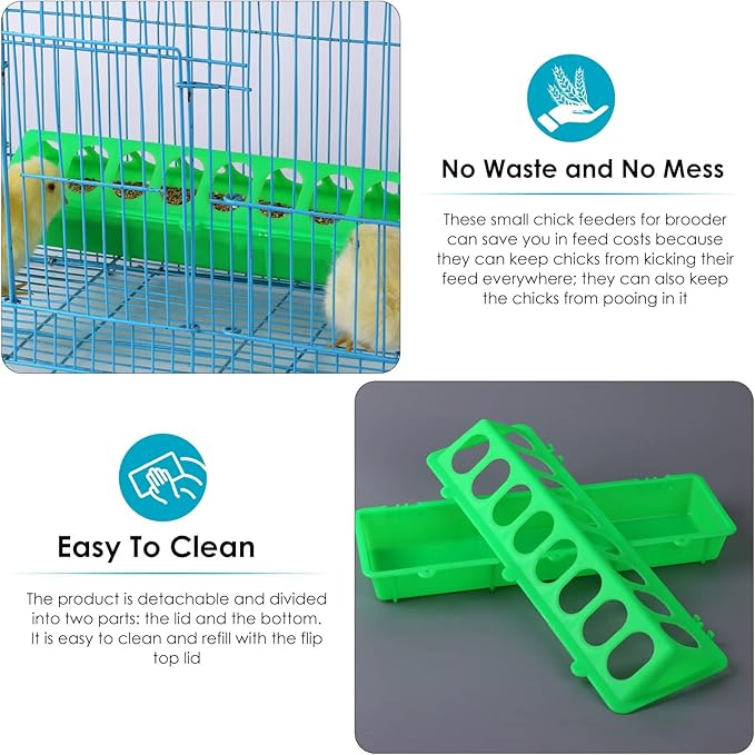 Flip Top Chick Feeder Trough Plastic Flip Top Bird Small Poultry Feeder Chicken Pigeon Duck Quail Feeder Waterer Small Chicken Feeders No Waste No Mess (Green)
