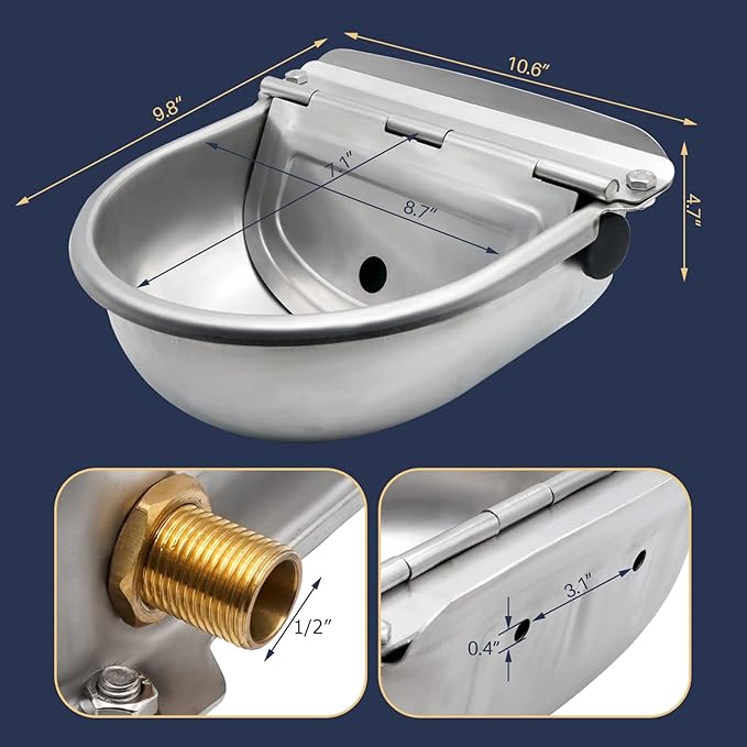 Automatic Dogs Water Dispenser for Outdoor Large Breeder,304 Stainless Steel Self Filling Water Bowl, Automatic Waterer Water Feeder for Chicken Livestock Duck Horse Animal Drinking