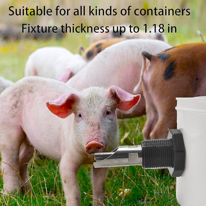 5 Pcs Automatic Pig Nipple Waterer for Barrel Kit, Stainless Steel Pig Waterer Nipples with Filter and Water Tank Connector for Livestock Hog Piglets Drinking